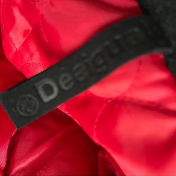 Desigual of Spain Herringbone Coat Jacket Black White Red Quilted Lined 42 Euro - Picture 13 of 16